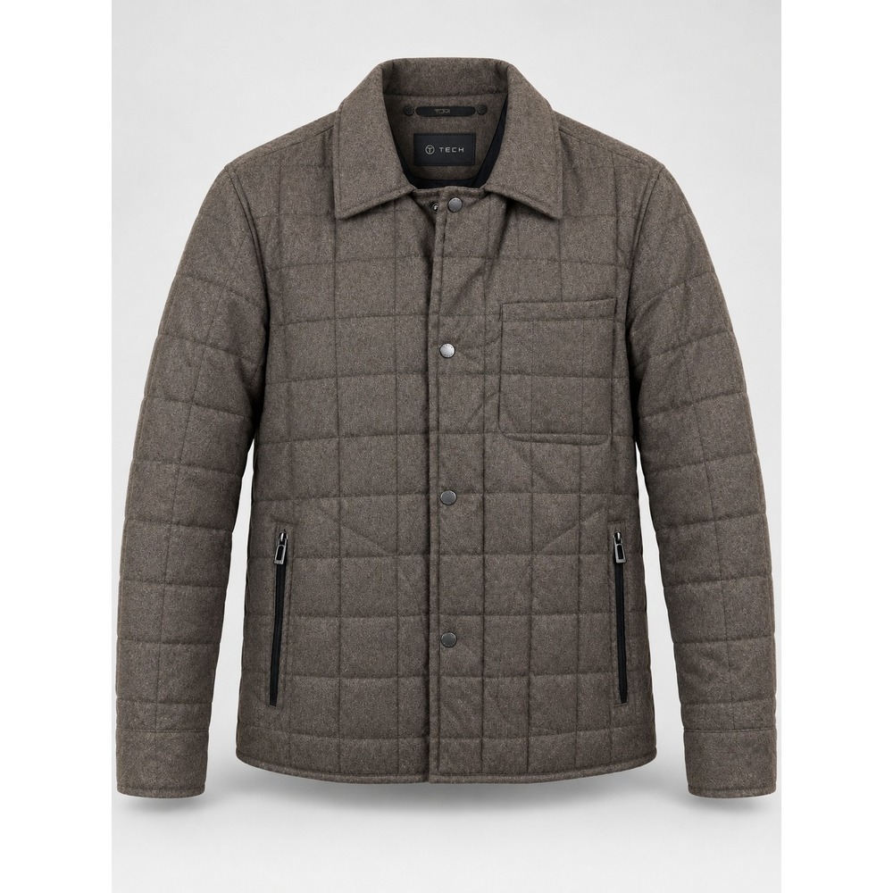 Tumi T-Tech Quilted Coat Jacket Men Large Brown Zip Snap Front Fall Winter